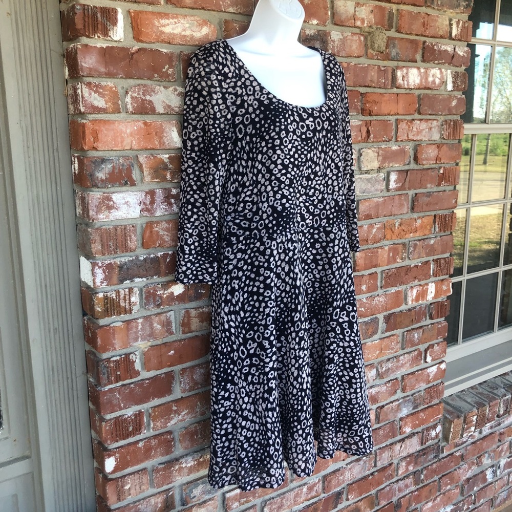 Luxology blue and cream 3/4 length sleeve midi dress size medium